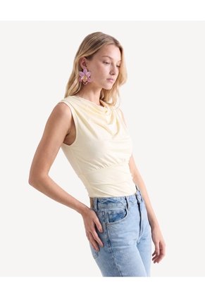 Camiseta Ojal Frontal  Para Mujer Crema Seven Seven
