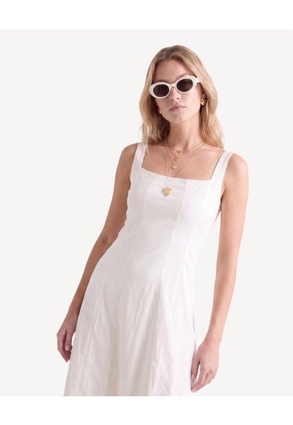 Vestido Tiras Falda En A  Para Mujer Beige Seven Seven