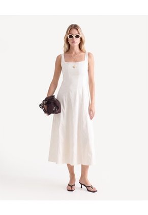 Vestido Tiras Falda En A  Para Mujer Beige Seven Seven
