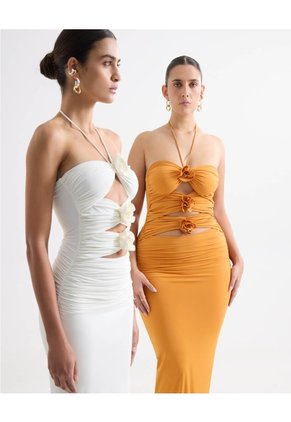 Vestido Maxi Con Apliques 3D - Seven Studio | Maygel Coronel Para Mujer Naranja Seven Seven