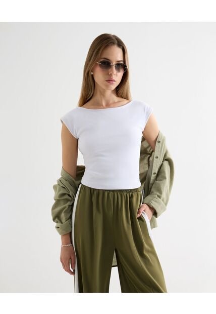 Camiseta Para Mujer Manga Corta Cuello Redondo Color Marfil Marca Seven Seven #28096453