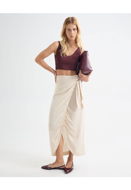 Falda En Efecto Lino  Para Mujer Arena Seven Seven