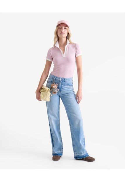 Polo Ajustado Cuello Tejido  Para Mujer Lila Seven Seven