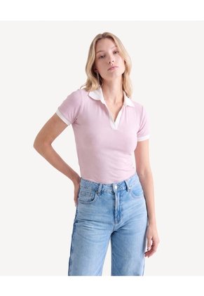 Polo Ajustado Cuello Tejido  Para Mujer Lila Seven Seven