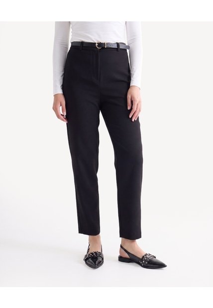 Pantalón Recto Con Cinturón  Para Mujer Negro Seven Seven