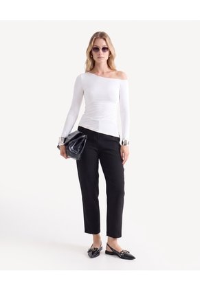 Pantalón Recto Con Cinturón  Para Mujer Negro Seven Seven