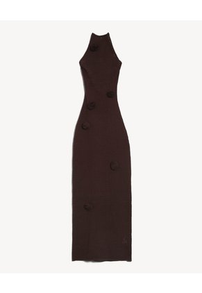 Vestido Maxi Tejido Con Flores - Seven Studio | Maygel Coronel Para Mujer Café Seven Seven