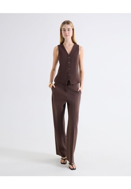 Pantalón Recto Sastrero  Para Mujer Café Seven Seven