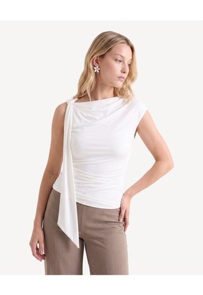 Camiseta Drapeada Manga Sisa  Para Mujer Crudo Seven Seven