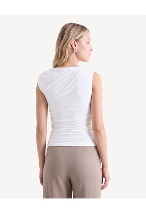 Camiseta Drapeada Manga Sisa  Para Mujer Crudo Seven Seven