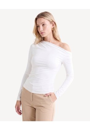Camiseta Escote Asimétrico Para Mujer Crema Seven Seven