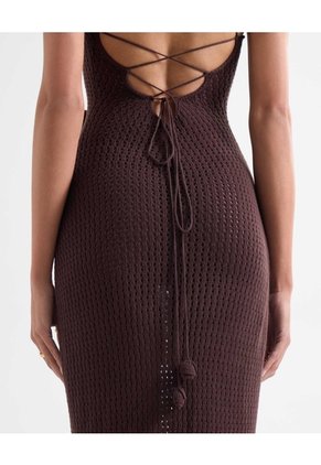 Vestido Maxi Tejido Con Flores - Seven Studio | Maygel Coronel Para Mujer Café Seven Seven