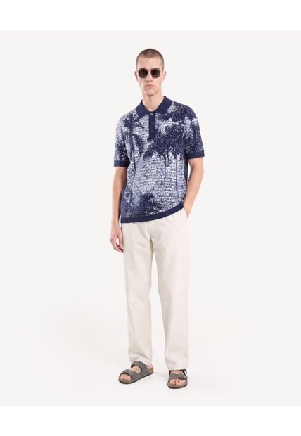 Polo Tricot Jacquard  Para Hombre Azul Seven Seven