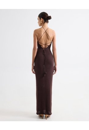 Vestido Maxi Tejido Con Flores - Seven Studio | Maygel Coronel Para Mujer Café Seven Seven