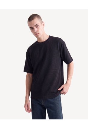 Camiseta Oversize Tejida  Para Hombre Negro Seven Seven