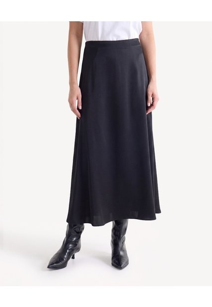 Falda Satin Fluida Midi  Para Mujer Negro Seven Seven