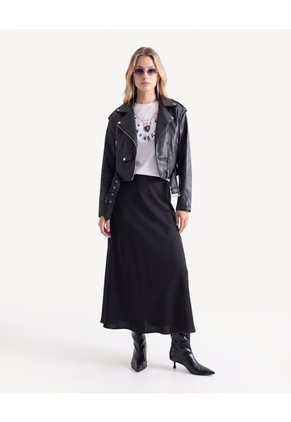 Falda Satin Fluida Midi Para Mujer Negro Seven Seven