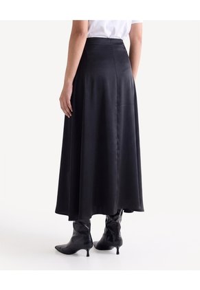 Falda Satin Fluida Midi Para Mujer Negro Seven Seven