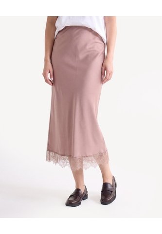 Falda Midi Con Encaje  Para Mujer Rosado Seven Seven Seven Seven