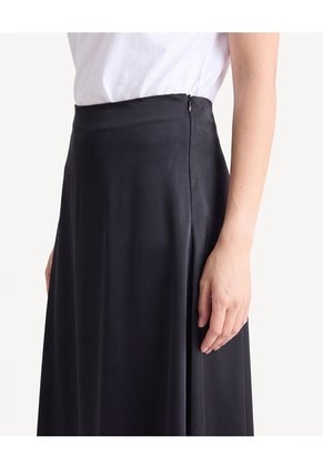 Falda Satin Fluida Midi Para Mujer Negro Seven Seven