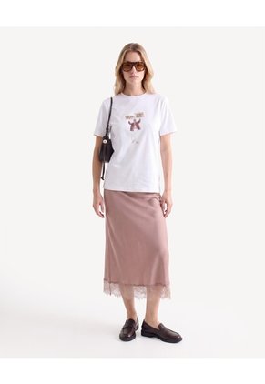 Falda Midi Con Encaje Para Mujer Rosado Seven Seven