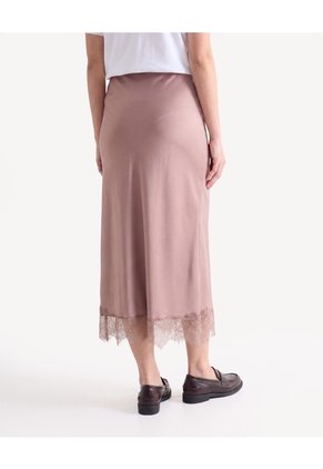 Falda Midi Con Encaje Para Mujer Rosado Seven Seven