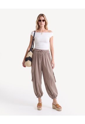 Pantalón Cargo Ajustable Para Mujer Café Seven Seven