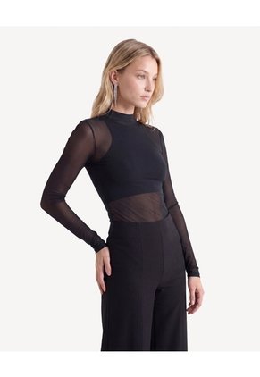 Camiseta Cuello Alto Ajustada Para Mujer Negro Seven Seven