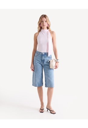 Camiseta Halter Con Corbata Para Mujer Rosa Seven Seven
