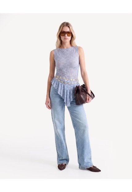 Camiseta Encaje Ruedo Irregular  Para Mujer Azul Seven Seven