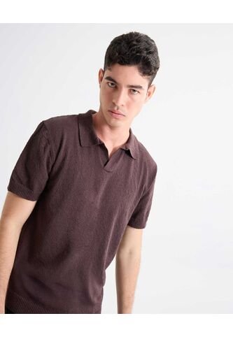 Polo Para Hombre Cuello Tejido Sin Bolsillo Color Café Marca Seven Seven #45110892 Seven Seven