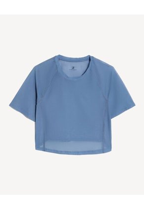 Camiseta Crop Deportiva En Mesh Para Mujer Azul Seven Seven