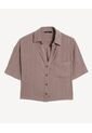 Camisa Texturizada Con Bolsillo Frontal  Para Mujer Taupe Seven Seven de Seven Seven