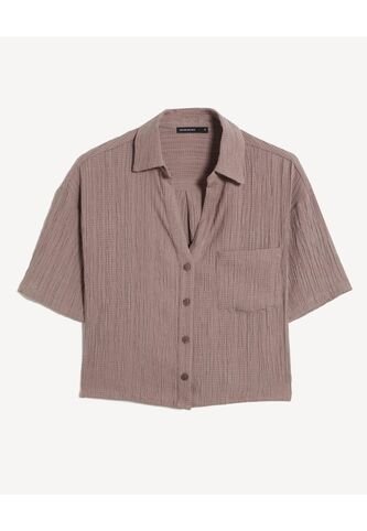 Camisa Texturizada Con Bolsillo Frontal  Para Mujer Taupe Seven Seven Seven Seven