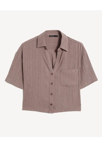 Camisa Texturizada Con Bolsillo Frontal  Para Mujer Taupe Seven Seven
