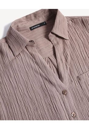Camisa Texturizada Con Bolsillo Frontal  Para Mujer Taupe Seven Seven