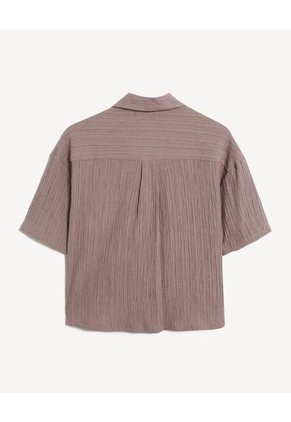 Camisa Texturizada Con Bolsillo Frontal  Para Mujer Taupe Seven Seven