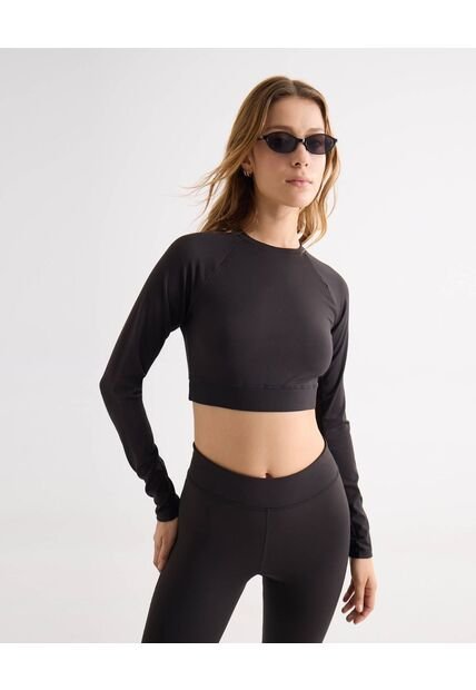 Crop Top Manga Larga  Para Mujer Negro Seven Seven