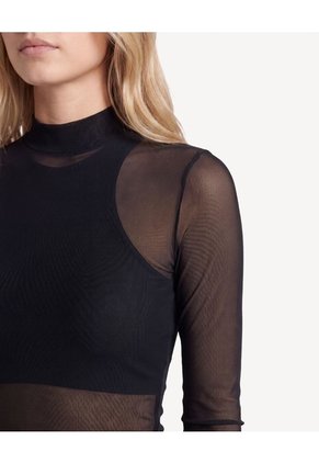 Camiseta Cuello Alto Ajustada Para Mujer Negro Seven Seven