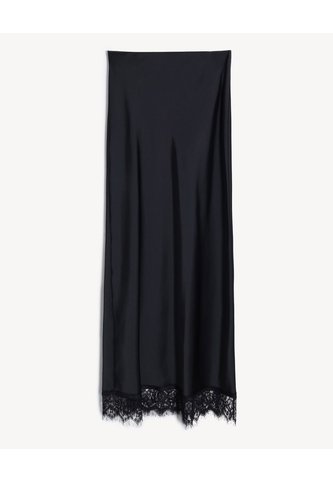 Falda Maxi Satinada Encaje  Para Mujer Negro Seven Seven Seven Seven