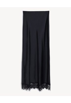 Falda Maxi Satinada Encaje Para Mujer Negro Seven Seven