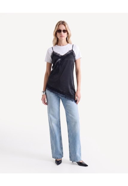 Blusa Lencera Encaje Irregular  Para Mujer Negro Seven Seven