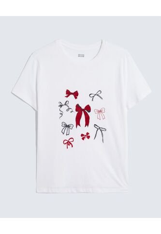 Camiseta Estampada Oversize Moños  Para Mujer Crudo Seven Seven Seven Seven