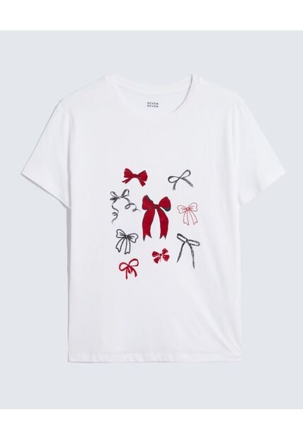 Camiseta Estampada Oversize Moños  Para Mujer Crudo Seven Seven
