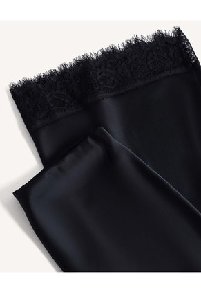 Falda Maxi Satinada Encaje Para Mujer Negro Seven Seven