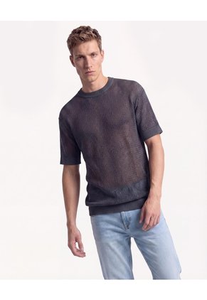 Camiseta Malla Efecto Lavado  Para Hombre Gris Seven Seven