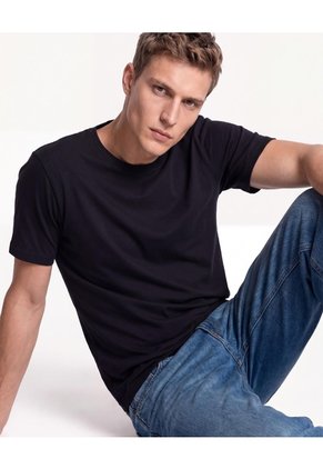 Camiseta Textura Piqué  Para Hombre Negro Seven Seven