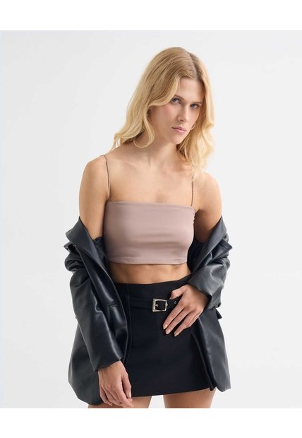 Crop Top Escote Cuadrado  Para Mujer Taupe Seven Seven