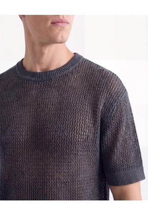 Camiseta Malla Efecto Lavado  Para Hombre Gris Seven Seven