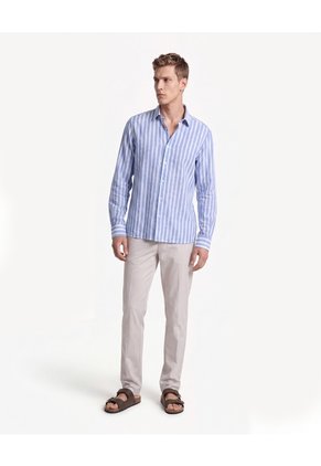 Camisa Rústica De Rayas Para Hombre Celeste Seven Seven